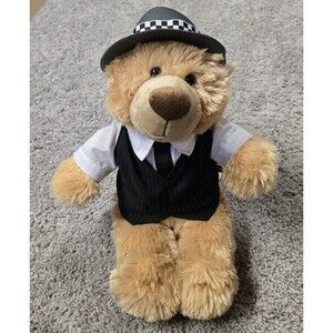 Build a bear Brown Teddy Bear Tuxedo Tie and Fedora Hat Black White